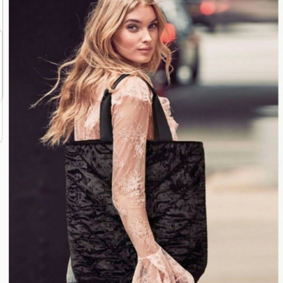 Victoria's Secret Handbags - Victoria Secret Tote Bag Large black velvet NWT